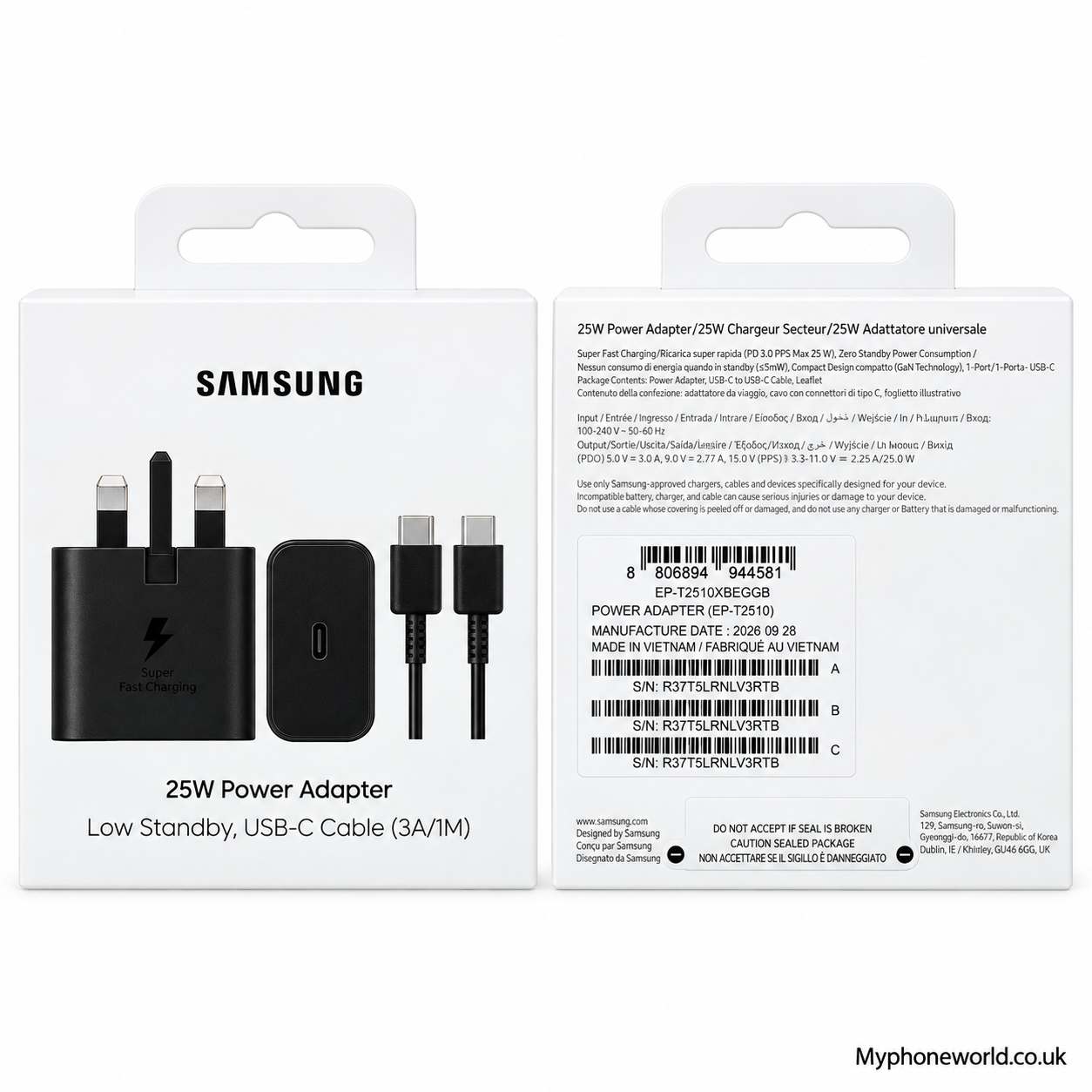 Samsung Galaxy Official 25W Super Fast Charging Travel Adapter (with USB-C to C Data Cable), Black