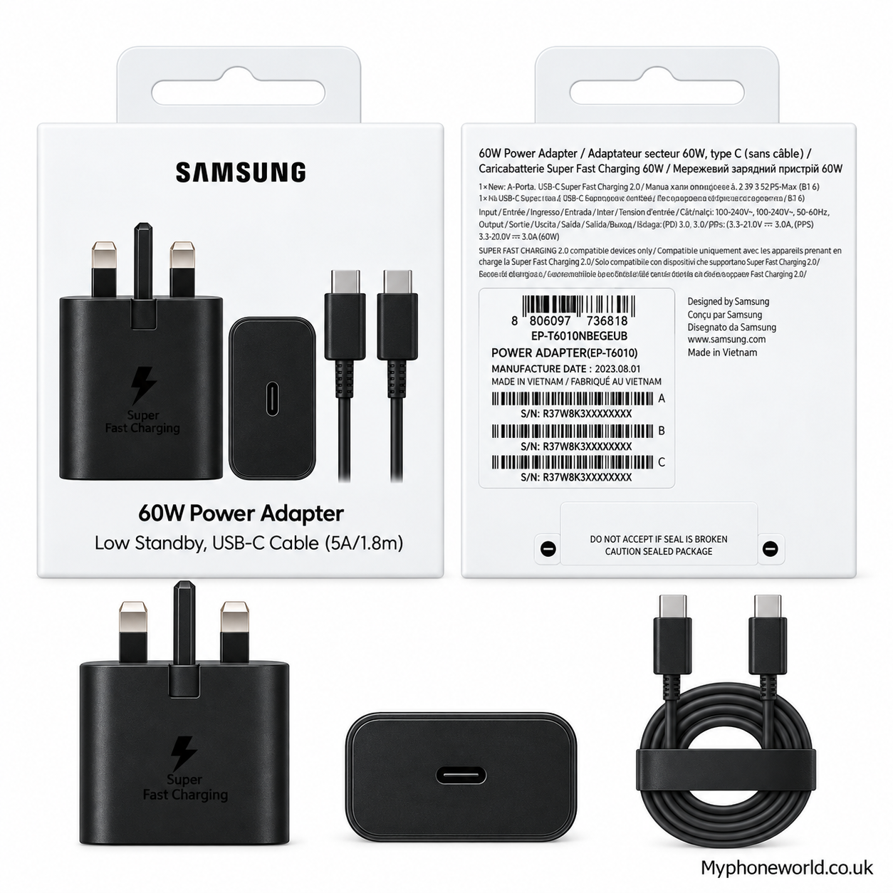 Genuine Samsung 60W Super Fast Charger 2.0 with 1.8m 5A USB-C Cable