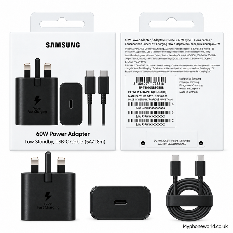Genuine Samsung 60W Super Fast Charger 2.0 with 1.8m 5A USB-C Cable